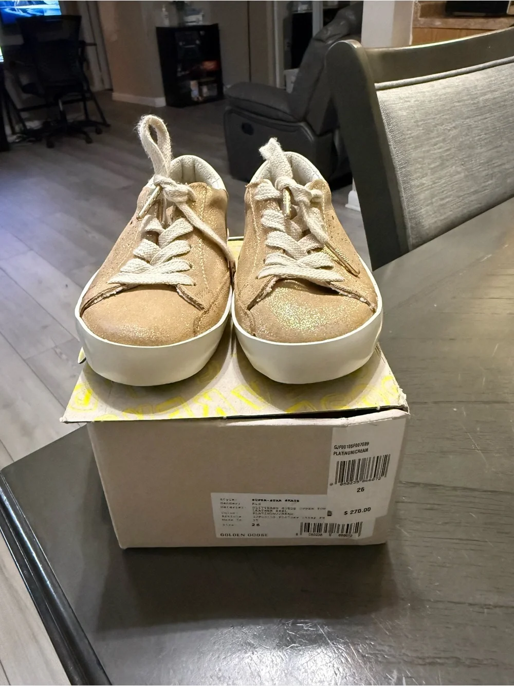 Golden Goose Kids Glitter Lace-Up Sneakers in Gold/Tan